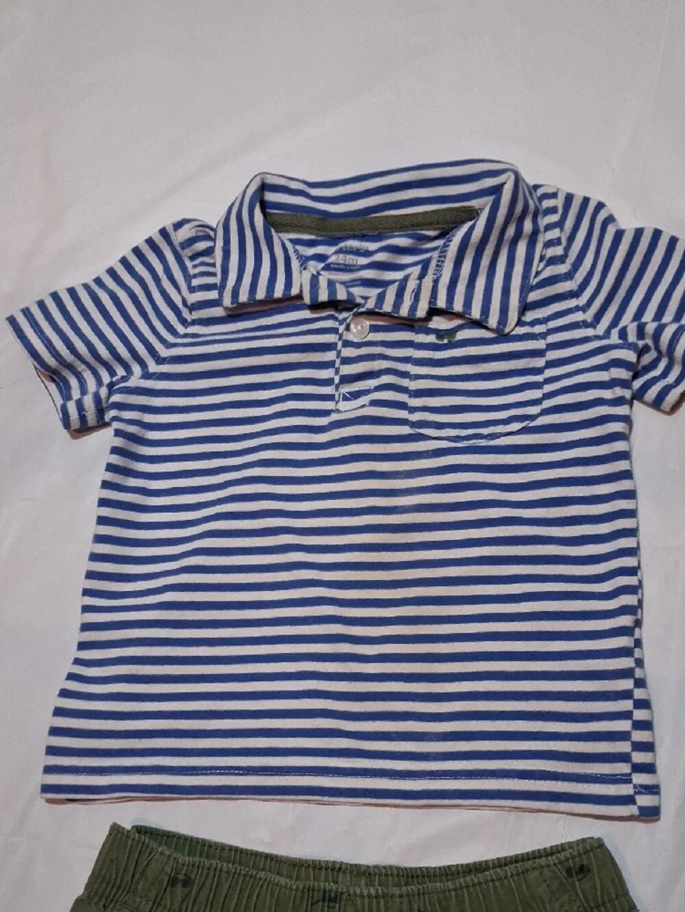 Carter's Toddler Boy Preppy Striped Polo & Green Shorts Set 24 Months